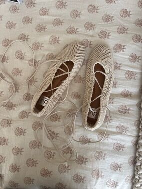 Dolce Vita Lace-Up Crochet Flats - Cream